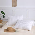 Queen Pillow Shams 2 Pack, Queen Size Pillowcases, Soft Microfiber Geometric Striped Tufted Pillow Covers with Envelope Closure, White, 20x30 Inches (No Insert) - color: White-stripe, size: Queen(20*30)