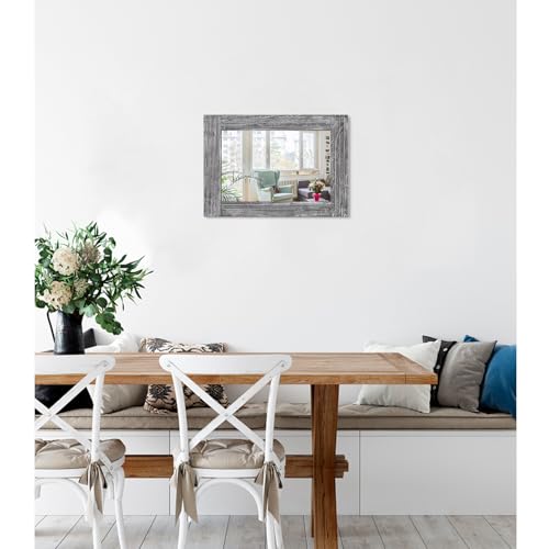 Rustic Wall Mirror Farmhouse, with Frame Wood Wall Mirror Rectangle Antique Decor Hanging Mirror for Bathroom Living Room Bedroom Entryway Small 16" x 12 " - color: Inky, size: 16"L x 12"W