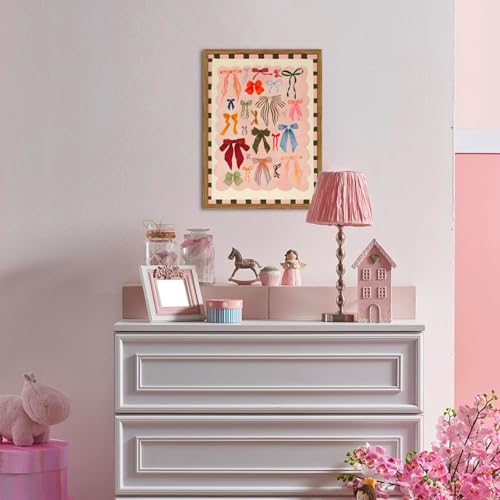 Framed Pink Wall Art, Coquette Colorful Bow Pictures Wall Decor, Trendy Preppy Paintings Canvas Prints Girly Home Decor Aesthetic for Girls Living Room Bedroom Dorm 12x16 inch - color: Colorful Bow, size: 16"L x 12"W