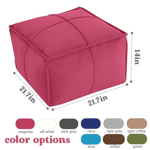 MeMoreCool Stuffed Round Pouf Ottoman Foot Rest, Floor Pouf Foot Stool with Soft Foam Chunk Filling, Small Round Ottoman Footstool Circle Footrest for Living Room - color: Piping Magenta