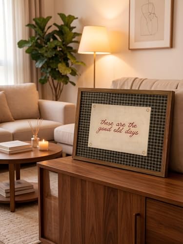 LBTZEVIR Framed These Are The Good Old Days Wall Art Rustic Farmhouse Quote Print Vintage Family Inspirational Quote Pictures Wall Decor Vintage Plaid Pattern Inspirational Decor for Living Room Bedroom 8x10 inch - color: These Are The Good Old Days, size