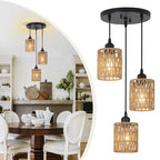LAMSU 3 Lights Rattan Pendant Light, Farmhouse Dining Room Light Fixtures Ceiling Hanging, Boho Pendant Lighting with Hand Woven Wicker Shades for Kitchen Island Living Room Bedroom Foyer Hallway - size: 3 Lights