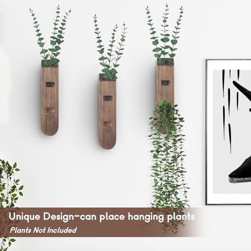 3 Pack Wood Planter Set, Boho Wall Decor for Living Room, Modern Farmhouse Entryway or Bathroom Decor, Wooden Vase Aesthetic Art for Wall Decorations - color: Log Color-d