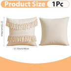 Boho Decorative Throw Pillow Cover 18x18 Inch Cozy Bohemian Macrame Cushion Cover Square White Cotton Pillow Case with Tassels for Couch Sofa Bed Bench Car Farmhouse Home Decor