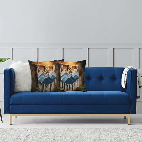 Mountain Dip-Dyed Macrame Plush Throw Pillow Covers 24"X24",Soft Cozy Couch Cushion Covers Decorative Pillow Cases for Holiday Home Bedroom Sofa Decors