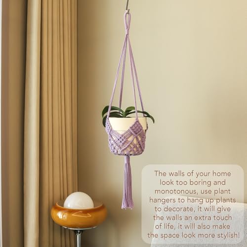 Hanging Planter with Patterns,2Packs Macrame Plant Hangers Indoor Macrame for up to 8 inch Pot Crochet Boho Plant Hanger Holder for Indoor Outdoor with 2S Shaped Stainless Steel Hooks (Purple) - color: Purple