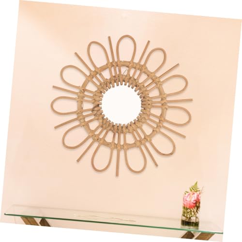 FOMIYES Woven Decorative Wall Mirror Handmade Rattan Dressing Makeup Mirror Rustic Boho Style for Bedroom Living Area Workspace Décor