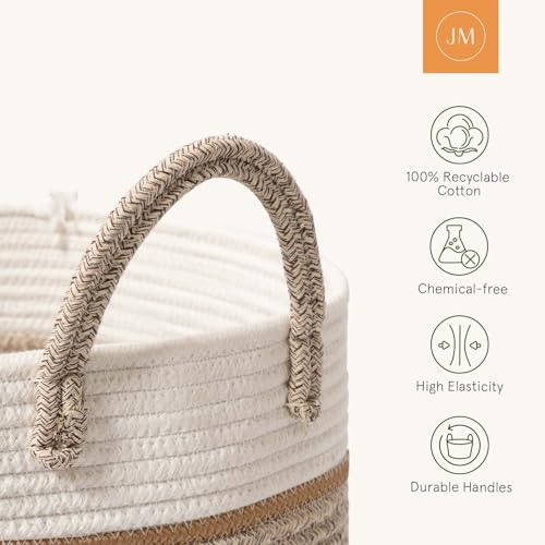LA JOLIE MUSE Woven Basket Rope Storage Baskets - Tall Cotton Basket 16 x 14 x 14 Inches, Laundry Basket for Blanket, Kids Toy, Nursery Clothes Hamper Basket White & Desert - color: White & Desert, size: M