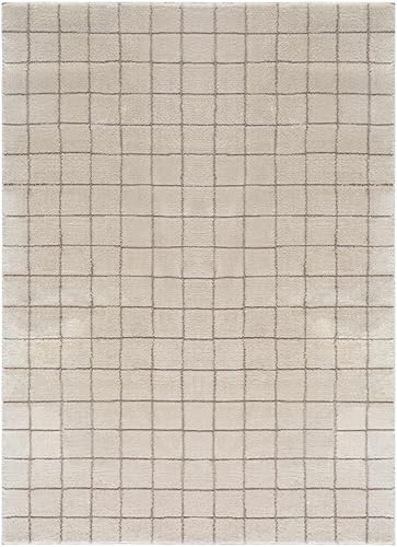 Hauteloom Glint Living Room, Bedroom Area Rug - Checkered Geometric Square Grid - Bohemian Transitional Modern Minimalist Contemporary - High Pile - Ivory, Taupe, Neutral, Cream, Beige - 6'7" x 9' - color: Ivory, Taupe / Alison, size: 6'7" x 9' (Rectangul