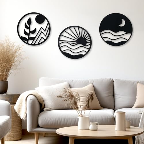 Zzbakress 3 PCS Boho Wall Art Decoration Vintage Wooden Aesthetic Hollow-out Hanging Farmhouse Decor for Bedroom, Living Room, Office (style 1, Black)