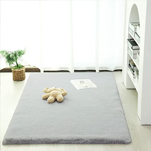 Ghouse Ultra Soft Faux Rabbit Fur Rug 5x8, Machine Washable Area Rugs for Bedroom Fluffy Rugs for Living Room, No-Shedding Carpet Sheepskin Rug Grey - color: Grey, size: 5*8Ft