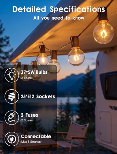 SUNSGNE 25Ft Globe String Lights with 27 Clear G40 Bulbs, Natural Warm Bulb Hanging Umbrella Lights for Backyard Patio Garden Party Cafe Indoor Outdoor Decor-Brown - color: Clear-Brown, size: 25 Ft
