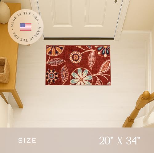 Maples Rugs Reggie Floral Kitchen Rug - Made in USA - Washable, Non Slip Indoor Carpet for Entryway, Foyer, Kitchen, and Bathroom, 1'8 x 2'10, Merlot - color: Merlot, size: 1'8" x 2'10" (Rectangular)