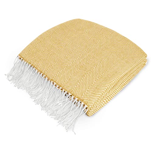 PAVILIA Yellow Herringbone Throw Blanket for Couch Bed, Decorative Outdoor Throw Blanket, Faux Cashmere Blanket Throw, Lightweight Accent Sofa Blanket Throw, 50x60 - color: Herringbone - Yellow, size: 50 X 60 Inches - Throw
