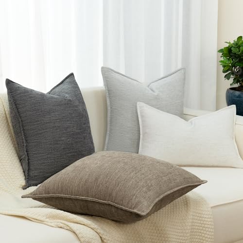 Chenille Linen Throw Pillow Covers 18x18 Set of 2, Thick Textured Boho Pillow Covers, Farmhouse Decorative Pillow Covers, Neutral Vintage Accent Covers for Couch Sofa Bed, Pale Blue - color: Pale Blue, size: 18" x 18" (Pack of 2)