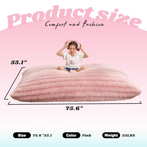 Hobestluk 3 in 1 Bean Bag Chair Giant Bean Bag Chairs for Adults with Ripple Cover Convertible Bean Bag Floor Cushion with Machine Washable Cover for Living Room (Ripple Pink) - color: Soft Pink