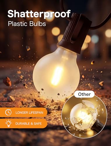SUNSGNE 50FT Brown Outdoor Edison String Lights, Waterproof Shatterproof LED Globe String Lights with 50 G40 LED Frosted White Bulbs for Backyard Patio Porch Balcony Party Decor, E12 Base - color: Frosted White-Brown, size: 50FT