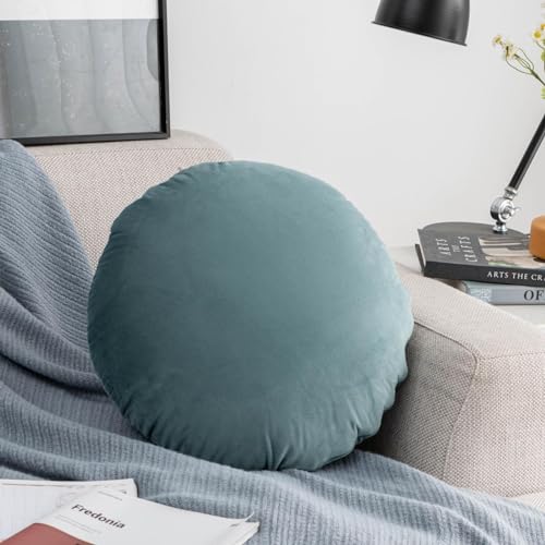 Round Throw Pillow, 18" Soft Dutch Velvet Decorative Throw Pillow Round Cushion Floor Pillows for Couch Sofa Bed Living Room Chair Floor Home Decoration, Cyan - color: Cyan