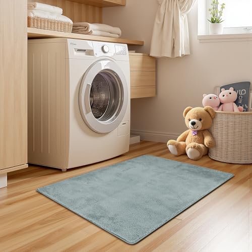 jinchan Solid Plush Area Rug 2x3 Performance Shaggy Washable Rug Indoor Entryway Doormat Soft Modern Faux Wool Cozy Non Slip Carpet for Living Room Kid Room Bedroom Nursery Slate Blue - color: Solid Slate Blue, size: 2' x 3' (Rectangular)