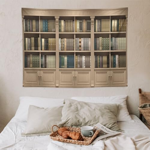 Houselerax Vintage Bookshelf Tapestry,Retro Library Wall Hanging Tapestries,Old Books on Shelf Classical Study Room Student Study College Dorm Bedroom Living Room 60"x40" - color: Bookshelf-8, size: W60xL40in