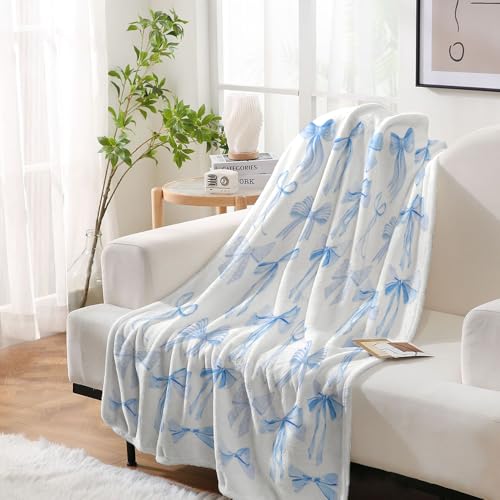 Blue Bows Blankets Preppy Coquette Room Decor Electric Blanket Girls Bedroom Decor Trendy Bow Throw Blanket Coquette Girly Blanket Gifts for Women Teens Soft Flannel Lightweight 70"x80" - color: Blue Bows Blankets Coquette Stuff, size: 70"W X80"L(178X203C