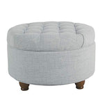 HomePop 25" Button Tufted Round Storage Ottoman - Light Blue - color: Light Blue