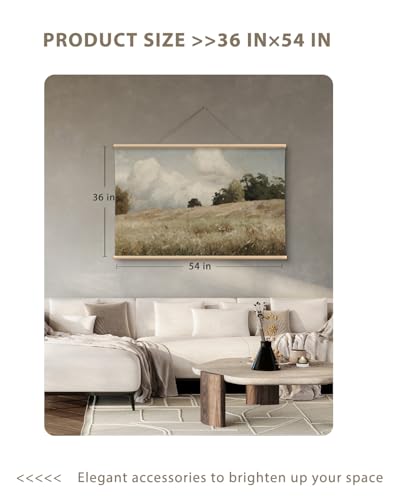 VIYYIEA Extra Large Canvas Wall Art, 36x54 Inch Vintage Landscape Painting, Neutral Pastoral Nature Wall Decor for Living Room or Bedroom, Above Sofa - color: Meadow & Sky