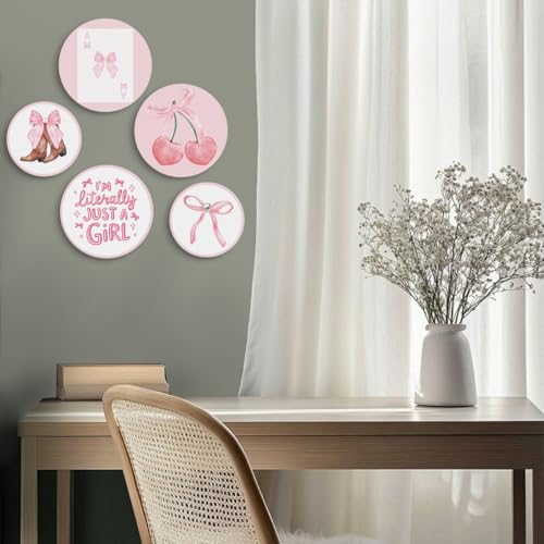 5 Pcs Preppy Pink Coquette Wall Art Bowknot Aesthetic Hanging Decor for Apartment Bedroom Living Room Dining Room Farmhouse Home - color: Pink