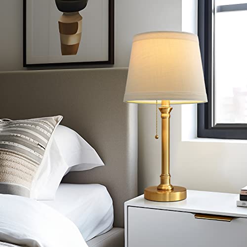 Oneach Modern Gold Brass Table Lamp Set of 2 for Bedroom Living Room 19.5'' Traditional Bedside Desk Nightstand Buffet Candlestick Samll Lamps with White Drum Shade - color: Gold