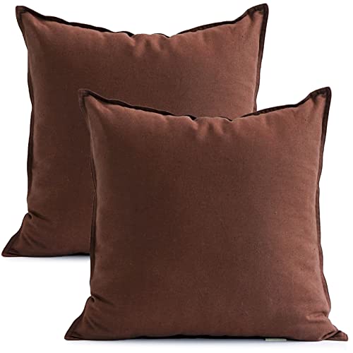 Jeanerlor 18"x18" Solid Cotton Linen Decoration Throw Pillow Case with Zipper Euro Sham Cushion Case Cool Pillow Cover Delicate Decorative Pillowcase for Chair/Bed/Couch,2 Packs, Reddish Brown - color: Reddish Brown, size: 18" x 18" (Pack of 2)