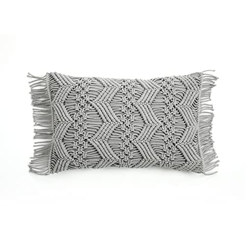 Lush Decor Studio Chevron Macrame Decorative Throw Pillow Cover, 13" W x 20" L, Gray - Rectangle Pillow Cover - Throw Pillows For Bed, Couch, Or Chair - color: Gray