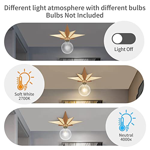 2 Pack Flush Mount Ceiling Light - Star Lights Fixture Hallway Lighting Fixtures Modern Ceiling Lights Brass Flush Mount Light Fixture for Kitchen Bathroom Bedroom Entryway (Bulb not included) - color: 2 Pcs Brass Ceiling Light