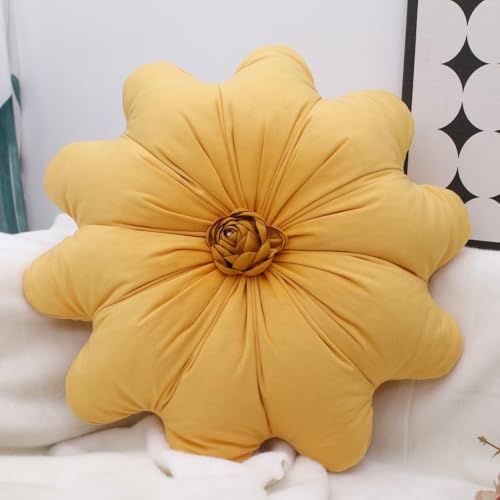 15.7 Inches Round Throw Pillows Velvet Flower Chair Cushion for Couch Sofa Chair Bed Home Decoration (Yellow) - color: Yellow