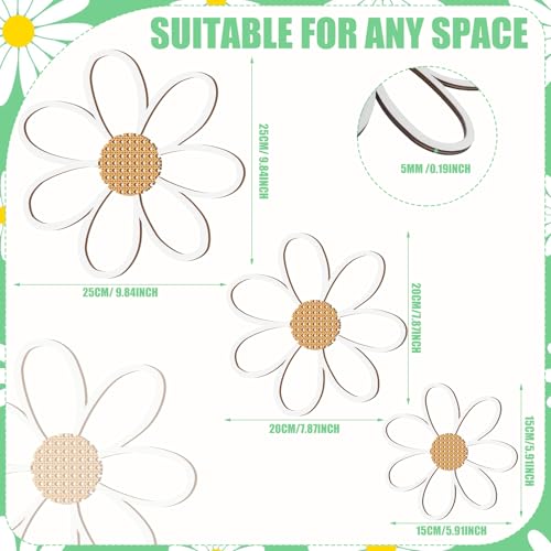 Thyle 6 Pcs Daisy Wall Decor Wooden Daisy Wall Sculptures Art Flowers Signs Hanging Plaque for Home Nursery Bedroom Farmhouse Bathroom Decorations Housewarming Gifts (White) - color: White
