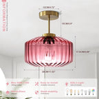 Purple Ceiling Light Glass Semi-Flush Mount with Gold Finish, Bedroom Light Fixtures for Bathroom Living Room Entryway Closet Light - color: Purple, 1-Light