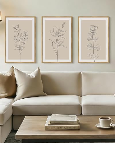 Drsoum Black Line Flower Wall Art Vintage Floral Minimalist Wall Hanging Decor Bohemain Botanical Prints Artwork for Bedroom Living Room Hallway 16x24in Natural Framed - color: Bohemain Flower, size: 16x24in, Natural Framed