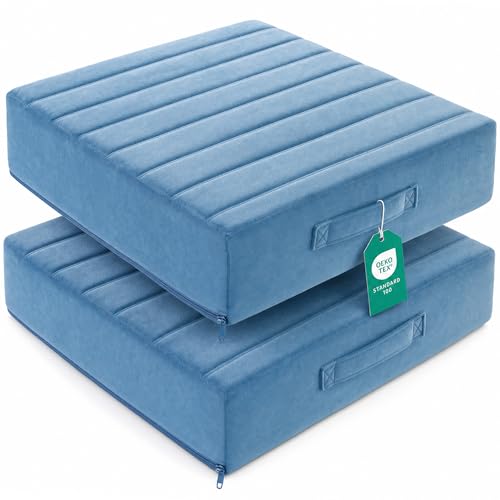 Codi High Density Foam Floor Pillow 2 Sets, Large Meditation Cushions Seating for Adults and Yoga Sitting, Washable Thick Couch Cushion with Soft Tufted Covers - 22 inch Blue - color: Blue, size: 22 Inch (Pack of 2)