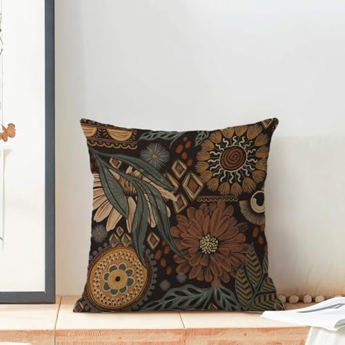 Boho Floral Pillow Covers 18x18 Inch Set of 2, Boho Brown Plant Outdoor Decorative Retro Bohemian Flower Throw Pillows Brown Tropical Leaves Couch Cushion Case for Chair Sofa Bedroom - color: Vc4, size: 18" x 18" (Pack of 2)