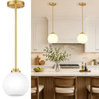 2 Pack Gold Globe Pendant Lights, Mid Century Gold Pendant Light Fixtures, Globe Pendant Lights Kitchen Island with Milk Glass Shade Adjustable Hanging Fixture for Dining Room (Bulbs not Included) - color: Brushed Gold + Milky White Glass 2 Pack
