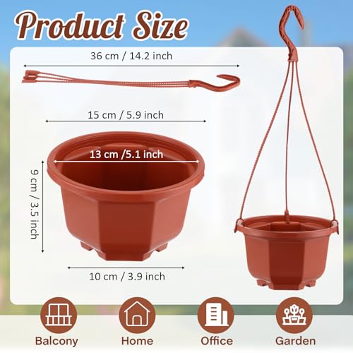 Roshtia 24 Pcs Hanging Plastic Planter Pot with Hook Flower Pots Baskets Hanging Nursery Planter Holder for Outdoor Indoor Plant Garden(Brown,6 Inch) - color: Brown, size: 6 Inch