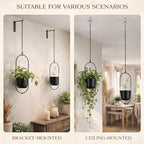 Fumete 2 Set Black Hanging Planters with Chains Metal Plant Hanger Wall Mounted Iron Flower Pot Holder for Indoor Outdoor Plants, Planting Ivy and Fern for Window Porch Balcony and Home Decor