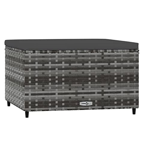Gray Patio Footrest, Modern Outdoor Ottoman for Garden, Square Poly Rattan Woven Finish, Adjustable Feet, Weather-Resistant, 21.7 in. Wide Lounge Pouf