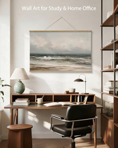 ARPEOTCY Extra Large Vintage Framed Wall Art, 36x54 Inch Coastal Ocean Gulls and the Sea Hanging Canvas Prints Scroll Wall Art Decor for Living Room Bedroom, Retro Scenery Pictures Above of Bed - color: Cloud Sky Ocean