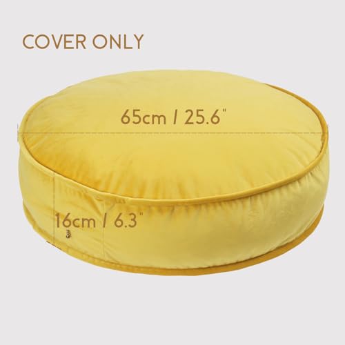 Round Floor Pillow Cover Velvet Throw Seating Pouf Yoga Meditation Cushion Plush Case Reading Room Decor Cover Only (25.6IN, Yellow) - color: Yellow, size: 25.6" x 25.6" (Pack of 1)