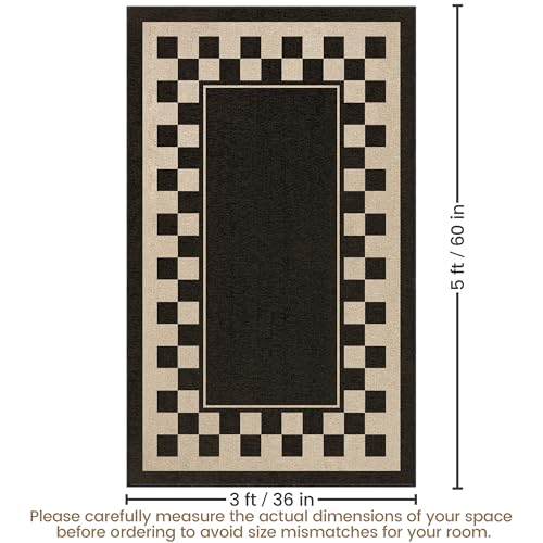 Washable Checkered Easy Jute Rug 3x5, Black Checkerboard Geometric Outdoor Indoor Patio Small Bordered Rugs, Woven Non Slip Thin Neutral Carpet Mat for Bedroom Entryway Front Door Farmhouse - color: Checkerboard -1 Black / Nature, size: 3' x 5'