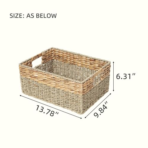 YAHUAN Natural Water Hyacinth & Seagrass Woven Storage Baskets – Wicker Storage Basket Organizer Bins with Handles for Home & Office Pantry Shelf (Medium) - color: Medium
