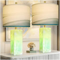 Scenekoy 23" Alabaster Table Lamp Set of 2 with Night Light for Bedroom Living Room, Rotary Switch, Blue Table Lamp with Linen Shade, Modern Nightstand Lamps for Room Bedside Bedroom (Bulb Included) - color: Blue