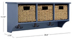 SAFAVIEH Home Collection - Finley Blue Wall Mounted 3-Basket Storage Rack with Hooks & Seagrass Baskets (HAC5700F) - color: Blue