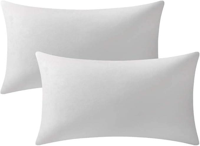 Lumbar Pillow Covers 12x20 Ivory White (No Inserts) : Pack of 2 Cozy Soft Velvet Rectangular Modern Luxury Decorative Throw Pillow Cases for Sofa Couch Living Room Bed Home Decor