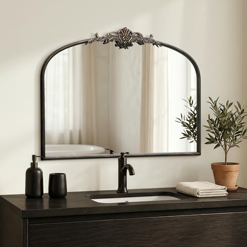 Besdomus Vintage Arched Black Mirror: 32"x24" French Large Black Vintage Wall Mirror - Baroque Traditional Ornate for Living Room/Fireplace/Bathroom- Ideal Gifts for Housewarming/Birthday - color: Black, size: 24"L x 32"W